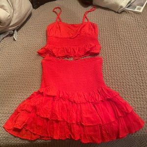 Red Swiss Dot Smocked Set
